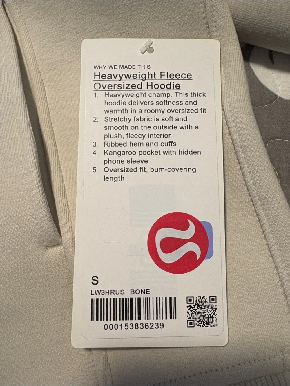 Lululemon Heavyweight Fleece Oversized Hoodie ~ Small ~ Bone